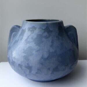 Arts & Crafts Brush McCoy Pottery Vellum Blue Vase with Handles 1930s